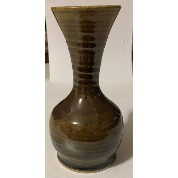Pigeon River Pottery Tim Kerns Signed Brown Drip 6" Vase Early 2005 Wheel Thrown - Picture 5 of 16